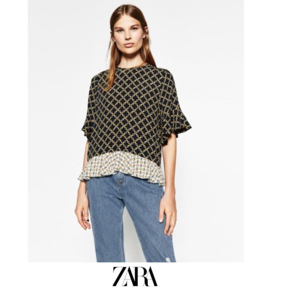 Zara Tops - Zara | Printed frilled blouse